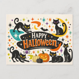 レトロ黒猫のハロウィン シーズンポストカード