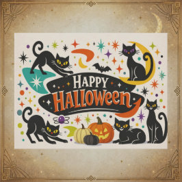 レトロ黒猫のハロウィン シーズンポストカード