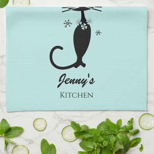 レトロ黒猫キッチンタパーソナライズされたオル キッチンタオル (折り畳み)