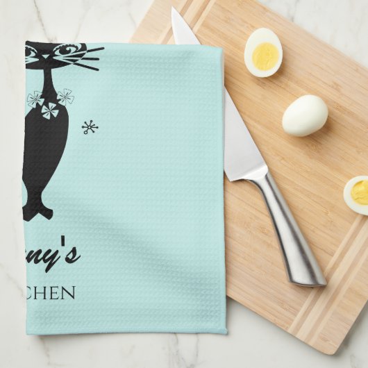 レトロ黒猫キッチンタパーソナライズされたオル キッチンタオル (四つ折り)
