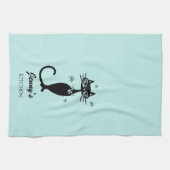 レトロ黒猫キッチンタパーソナライズされたオル キッチンタオル (横)
