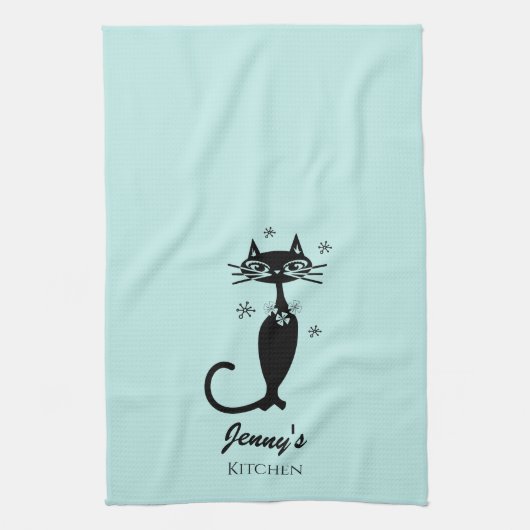 レトロ黒猫キッチンタパーソナライズされたオル キッチンタオル (縦)