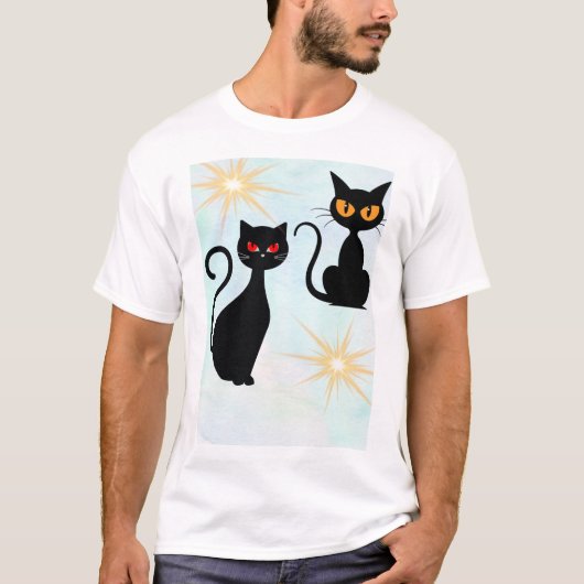 レトロ黒猫スターバスト Tシャツ (正面)