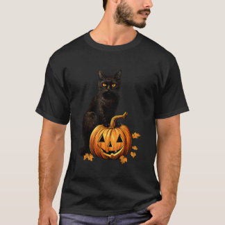 レトロ黒猫ハロウィンカボチャの和服用 Tシャツ