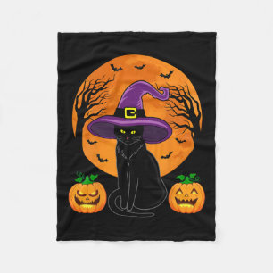 レトロ黒猫ハロウィンカボチャの衣装の女性キ フリースブランケット