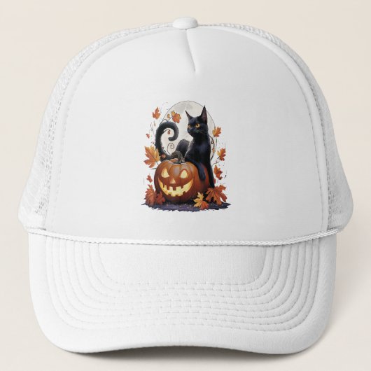レトロ黒猫ハロウィンムーンコスチューム怖いがC キャップ (正面)