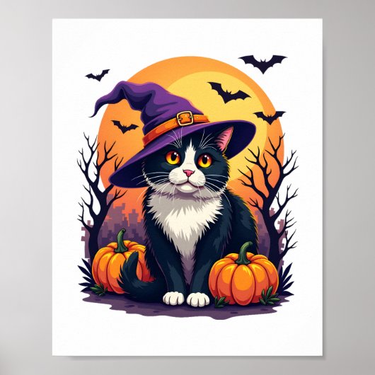 レトロ黒猫ハロウィーンカボチャの衣装男性へ ポスター (正面)