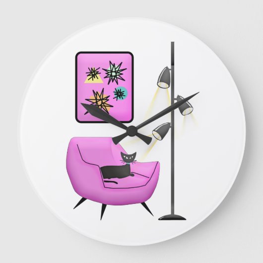 レトロ黒猫時計 ラージ壁時計 (正面)