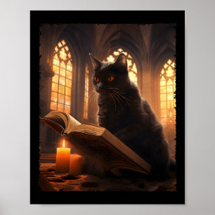 レトロ黒猫読の本ヴィンテージハロウィーンブー ポスター