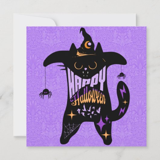 レトロ黒猫魔女 楽しいハロウィンカード (正面)