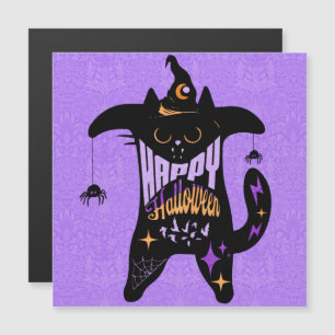 レトロ黒猫魔女 楽しいハロウィン マグネット カード