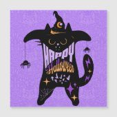 レトロ黒猫魔女 楽しいハロウィン マグネット カード (正面)