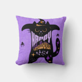 レトロ黒猫 楽しいハロウィン クッション (正面)