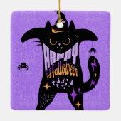 レトロ黒猫 楽しいハロウィン セラミックオーナメント (裏面)