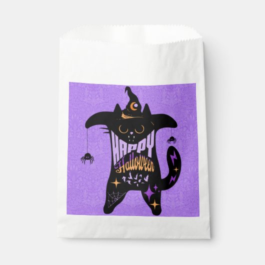 レトロ黒猫 楽しいハロウィン フェイバーバッグ (正面)