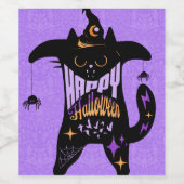 レトロ黒猫 楽しいハロウィン ワインラベル (シングルラベル)