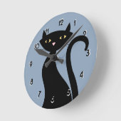 レトロ黒猫 青 ラウンド壁時計 (傾斜)