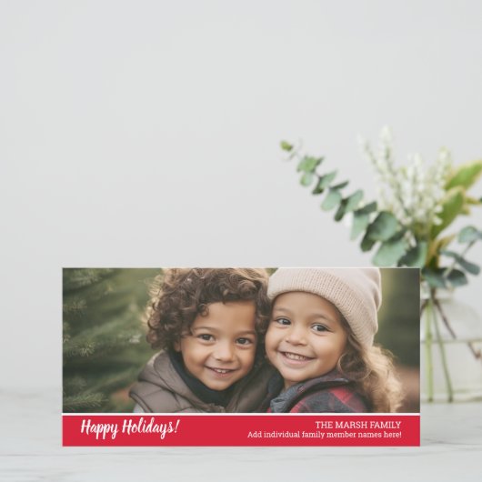 レトロ1の写真とホワイトスクリプトクリスマスグリーティング シーズンカード (スタンド正面)