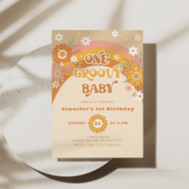 レトロ1グルービーベビー誕生日 招待状