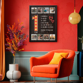 レトロ1周年記念ハートカスタムフォトコラージュ ポスター