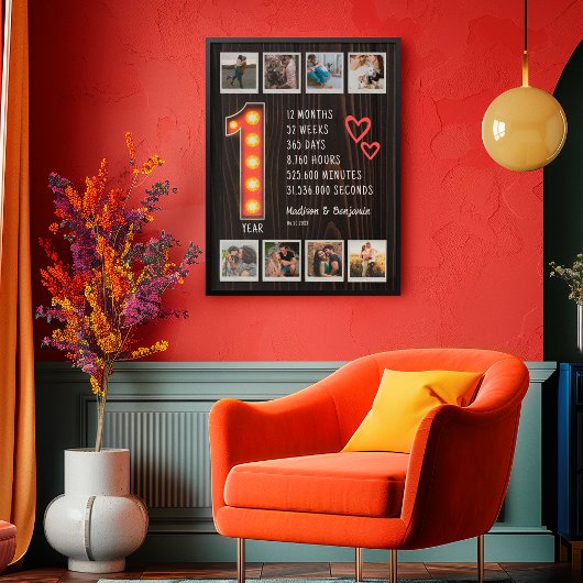 レトロ1周年記念ハートカスタムフォトコラージュ ポスター