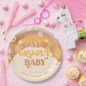 レトロ1歳のベビー誕生日 ペーパープレート (パーティー)