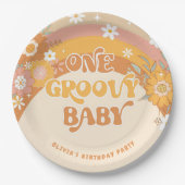 レトロ1歳のベビー誕生日 ペーパープレート (正面)