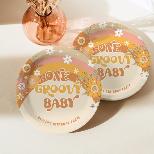 レトロ1歳のベビー誕生日 ペーパープレート