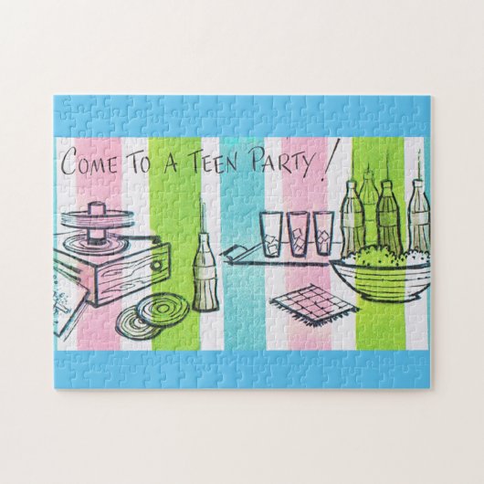 レトロ10代のパーティー招待状 ジグソーパズル (横)