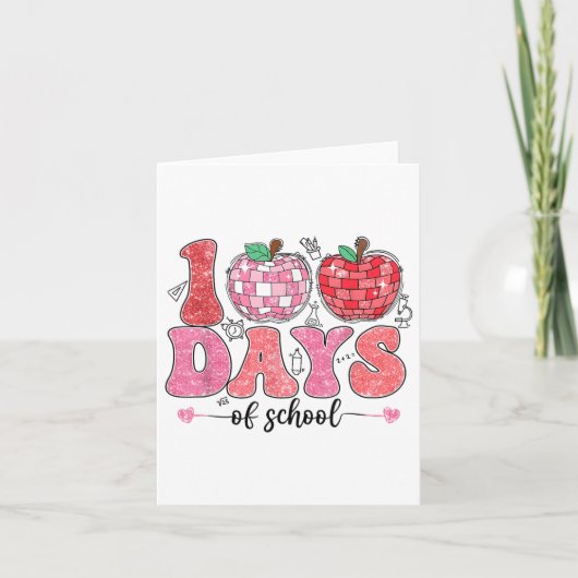 レトロ100日の学校スマイル顔かわいい100日目 カード (正面)