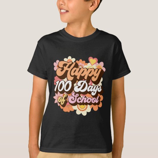 レトロ100日の学校先生Kids Groovy 100t Tシャツ (正面)