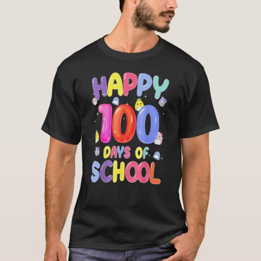 レトロ100日目の学校の先生子供Happ Tシャツ (正面)