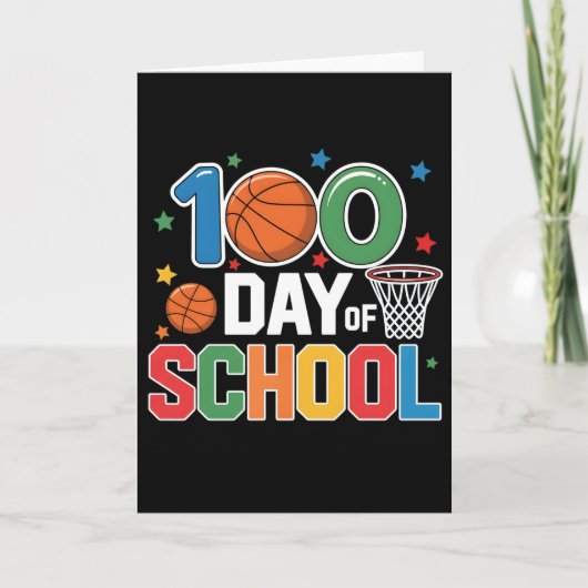 レトロ100日目の学校バスケットボールファンデザイン カード (正面)