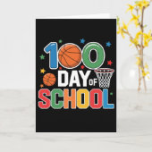 レトロ100日目の学校バスケットボールファンデザイン カード (黄色い花)