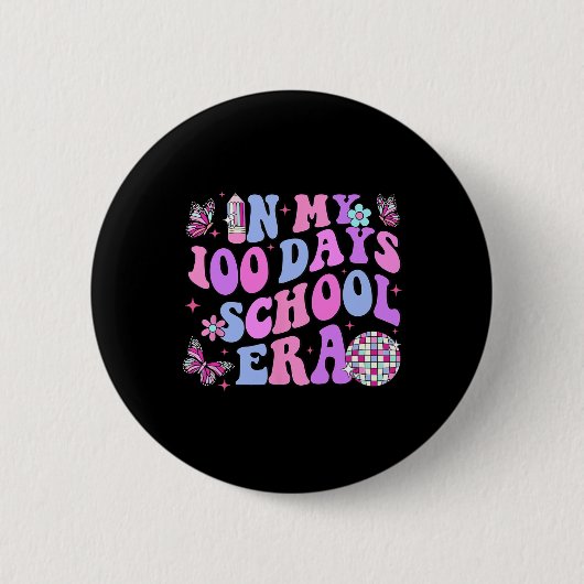 レトロ100日目の学校先生Kid 100日 缶バッジ (正面)