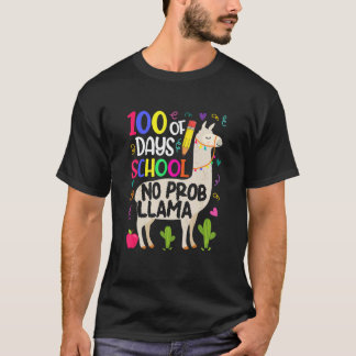 レトロ100日目の学校 ノープロブレム ラマ ラマ 先生 Tシャツ