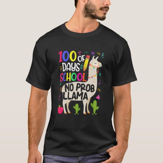 レトロ100日目の学校 ノープロブレム ラマ ラマ 先生 Tシャツ (正面)