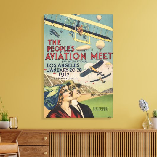 レトロ1912年ロサンゼルス航空ショー旅行アート キャンバスプリント (インサイチュ (リビング))