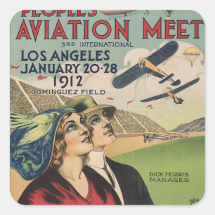 レトロ1912年ロサンゼルス航空ショー旅行アート スクエアシール