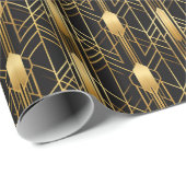 レトロ1920sアールデコブラック金ゴールド幾何学的パターン ラッピングペーパー (ロールコーナー)