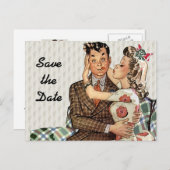 レトロ1940キスをするsカップルの日付の保存 案内ポストカード (正面/裏面)