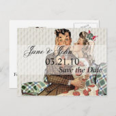 レトロ1940キスをするsカップルの日付の保存 案内ポストカード (正面/裏面)