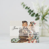 レトロ1940キスをするsカップルの日付の保存 案内ポストカード (スタンド正面)