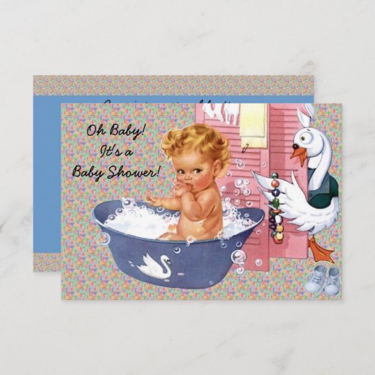 レトロ1940s男の赤ちゃんシャワーV2 招待状 (正面/裏面)