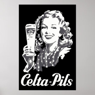 レトロ1940s-1950sスタイルベルギービールロゴ広告 ポスター