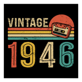 レトロ1946 誕生日 音楽 カセットテープ 誕生日おめでとう ポスター