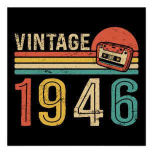 レトロ1946 誕生日 音楽 カセットテープ  誕生日おめでとう ポスター