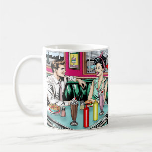 レトロ1950のカップルat Diner コーヒーマグカップ