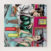 レトロ1950のカップルat Diner ジグソーパズル (横)