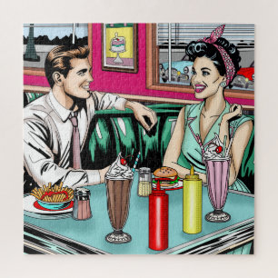 レトロ1950のカップルat Diner ジグソーパズル